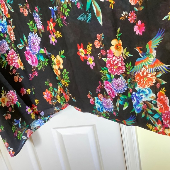 Johnny Was Sognatore Nero High Low Silk Blend Kaftan Black Floral Multi SZ L/XL - Picture 7 of 16
